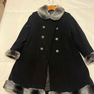 Rothschild Elegant Black Coat with Faux Fur Accents